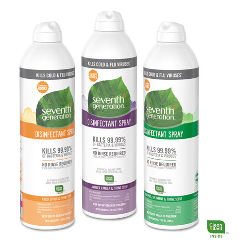 Seventh Generation® Disinfectant Aerosol Sprays, Eucalyptus/Spearmint/Thyme, 13.9 oz, Spray, 8/CT