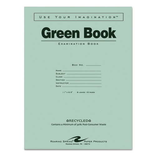 GREEN BOOKS EXAM BOOK, WIDE/LEGAL RULE, 11 X 8.5, WHITE, 8 SHEETS