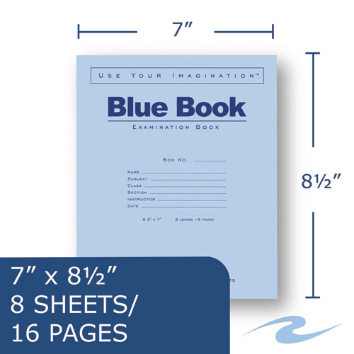 EXAMINATION BLUE BOOK, WIDE/LEGAL RULE, 8.5 X 7, WHITE, 8 SHEETS