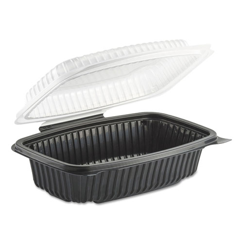 Culinary Classics Microwavable Container, 34 Oz, Clear/black, 100/carton