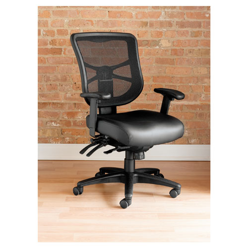 ALERA ELUSION SERIES MESH MID-BACK MULTIFUNCTION CHAIR, SUPPORTS UP TO 275 LBS, BLACK SEAT/BLACK BACK, BLACK BASE