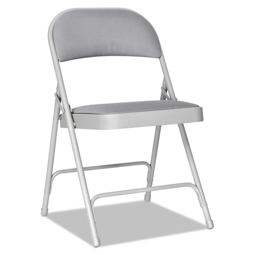 Alera® Steel Folding Chair with Two-Brace Support, Fabric Back/Seat, Light Gray, 4/CT