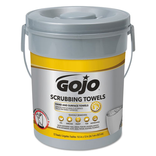 GOJO® Scrubbing Towels, Hand Cleaning, Orange Scent, White/Yellow, 170/Bucket, 2 Buckets/Carton