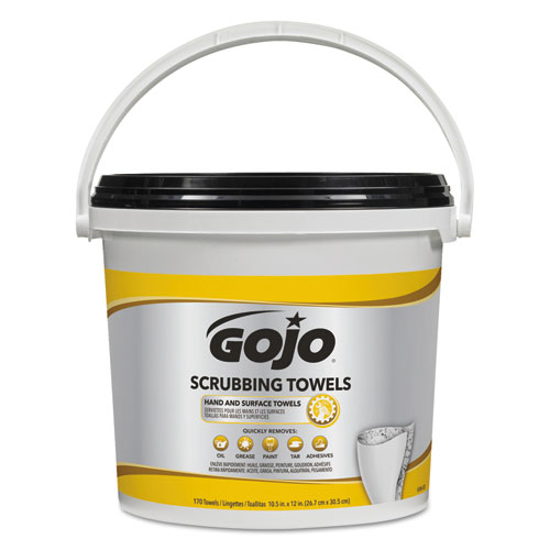 Gojo® Scrubbing Towels, Hand Cleaning, Orange Scent, White/Yellow, 170/Bucket, 2 Buckets/Carton