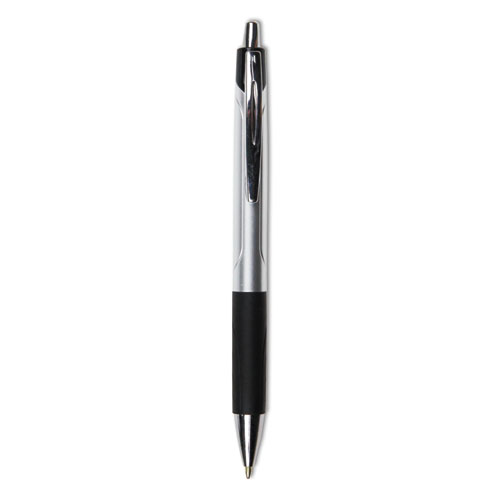 Universal™ Comfort Grip Ballpoint Pen, Retractable, Medium 1 Mm, Black Ink, Silver Barrel, Dozen