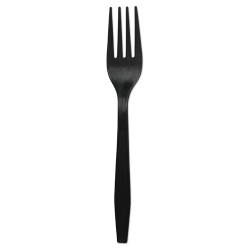 Image of Heavyweight Polypropylene Cutlery, Fork, Black, 1000/Carton