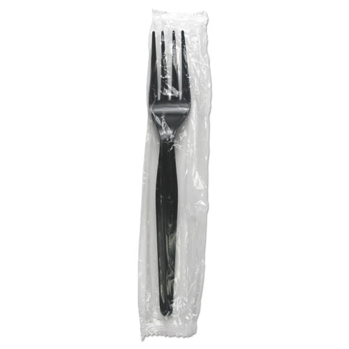 Image of Heavyweight Wrapped Polystyrene Cutlery, Fork, Black, 1,000/Carton