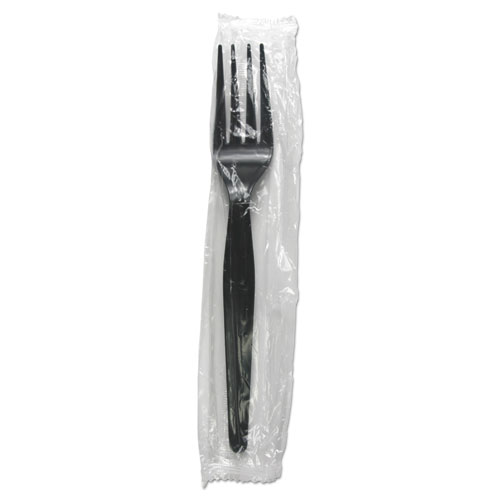 HEAVYWEIGHT WRAPPED POLYSTYRENE CUTLERY, FORK, BLACK, 1,000/CARTON