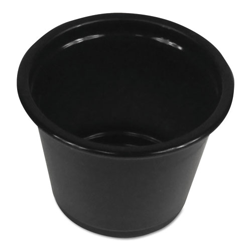 Boardwalk® Souffle/Portion Cups, 1 Oz, Polypropylene, Black, 20 Cups/Sleeve, 125 Sleeves/Carton