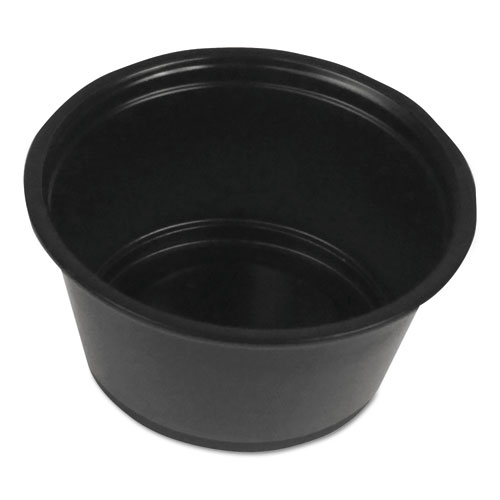Souffl/Portion Cups, 2 oz, Polypropylene, Black, 20 Cups/Sleeve, 125 Sleeves/Carton