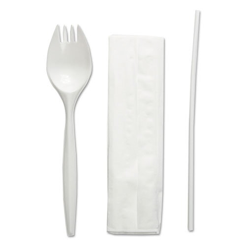 Boardwalk® School Cutlery Kit, Napkin/Spork/Straw, White, 1000/Carton