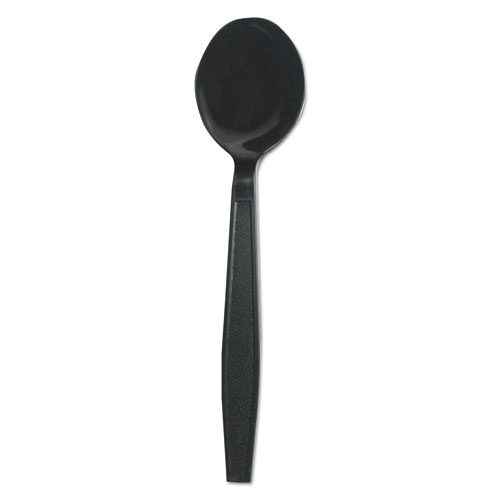 Heavyweight Polypropylene Cutlery, Soup Spoon, Black, 1000/Carton