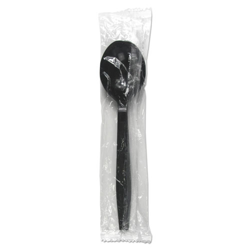 Heavyweight Wrapped Polypropylene Cutlery, Soup Spoon, Black, 1,000/Carton