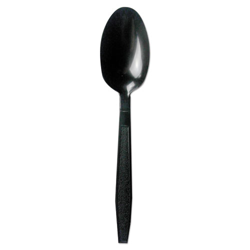 Image of Heavyweight Polypropylene Cutlery, Teaspoon, Black, 1000/Carton