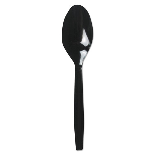 Mediumweight Polystyrene Cutlery, Teaspoon, Black, 1000/Carton