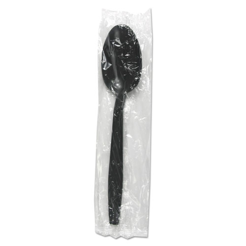 Heavyweight Wrapped Polypropylene Cutlery, Teaspoon, Black, 1,000/Carton