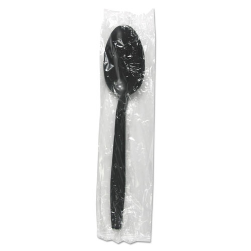 HEAVYWEIGHT WRAPPED POLYPROPYLENE CUTLERY, TEASPOON, BLACK, 1,000/CARTON