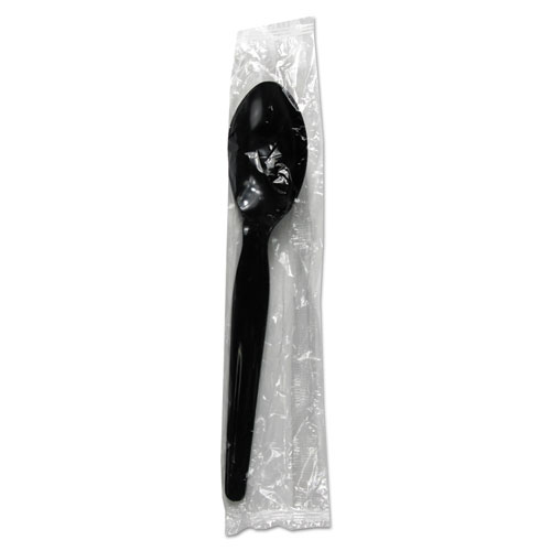 Heavyweight Wrapped Polystyrene Cutlery, Teaspoon, Black, 1,000/Carton