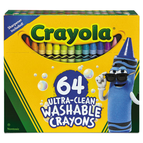 Washable Crayons, Assorted, 64/Set