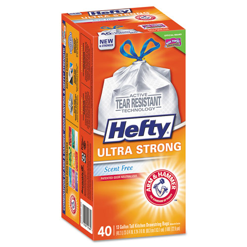 Hefty® Ultra Strong Tall Kitchen/Trash Bags, 13 gal, White, 0.9 mil, 40/Box, 6 Boxes/CT