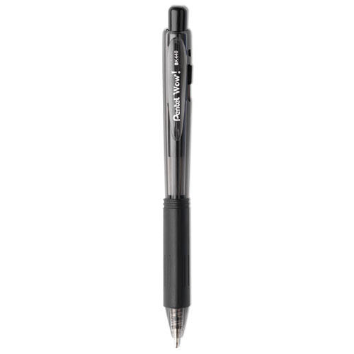 WOW! Ballpoint Pen, Retractable, Medium 1 mm, Black Ink, Smoke/Black Barrel, Dozen