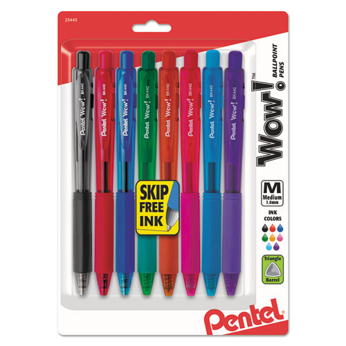 WOW! RETRACTABLE BALLPOINT PEN, MEDIUM 1 MM, ASSORTED INK/BARREL, 8/PACK