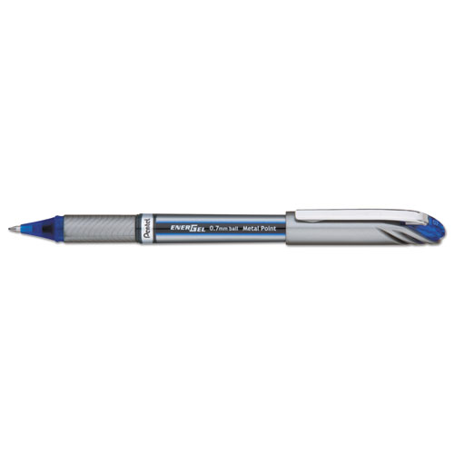 EnerGel NV Stick Gel Pen, 0.7mm Metal Tip, Blue Ink/Barrel, Dozen | by Plexsupply