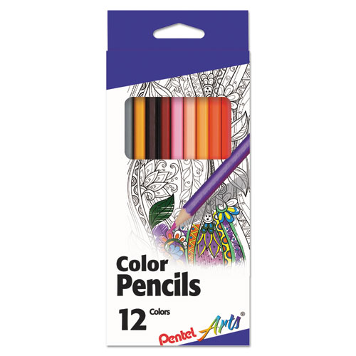 Pentel Arts® Color Pencils, 1.98 Mm, H (#3), Assorted Lead/Barrel Colors, Dozen
