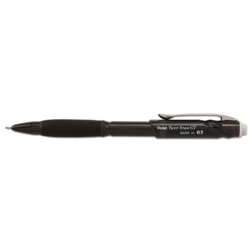 Pentel® Twist-Erase GT Pencils, 0.5 mm, HB (#2), Black Lead, Black Barrel
