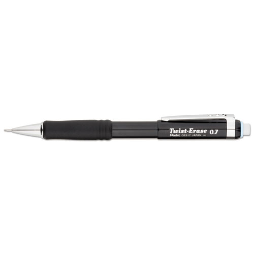 Twist-Erase III Mechanical Pencil, 0.7 mm, HB (#2.5), Black Lead, Black Barrel | by Plexsupply