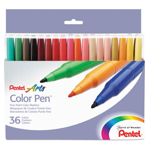 Pentel® Fine Point Color Pen Set, 36 Assorted Colors, 36/Set