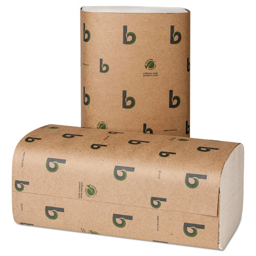 Boardwalk Green Single-Fold Towels, 9.13 x 10.25, Natural White, 250/Pack, 16 Packs/Carton