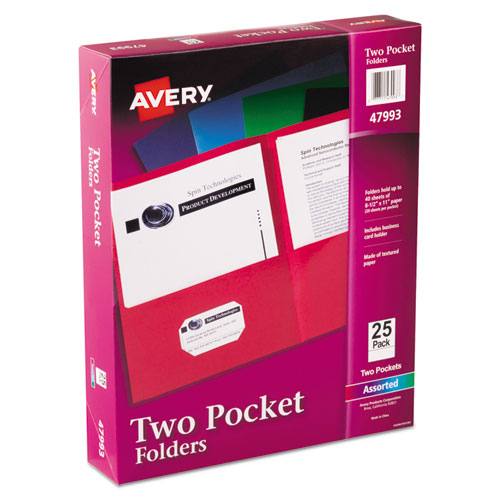Two-Pocket Folder, 40-Sheet Capacity, Assorted Colors, 25/box
