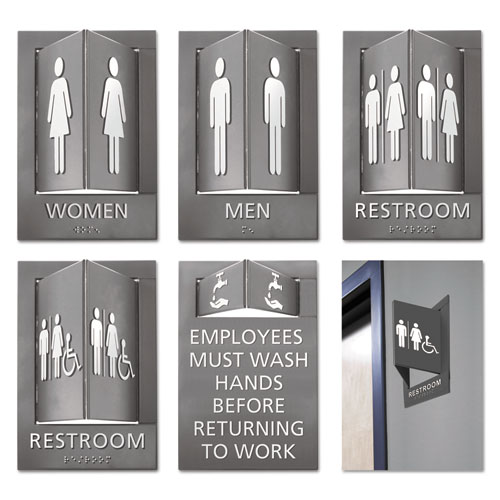Advantus Pop-Out ADA Sign, Men, Tactile Symbol/Braille, Plastic, 6 x 9, Gray/White
