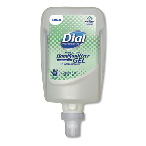 Dial® Professional Antibacterial Gel Hand Sanitizer Refill for FIT Manual Dispenser, 1.2 L, Fragrance-Free, 3/Carton