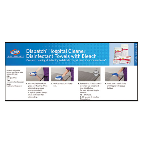 Image of Clorox Healthcare® Dispatch Cleaner Disinfectant Towels, 1-Ply, 6.75 X 8, Unscented, White, 150/Canister, 8 Canisters/Carton