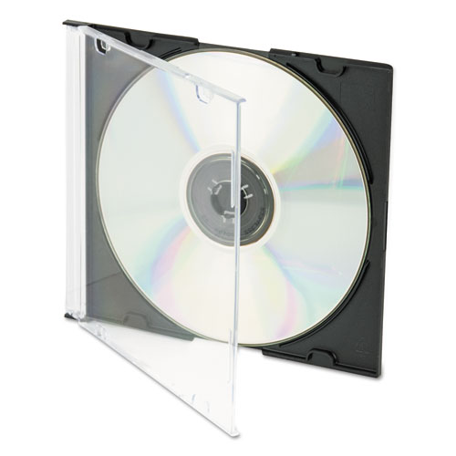 Image of CD/DVD Slim Jewel Cases, Clear/Black, 100/Pack