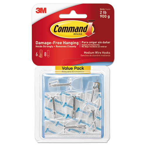 Clear Hooks and Strips, Plastic, Medium, 6 Hooks and 8 Strips/Pack