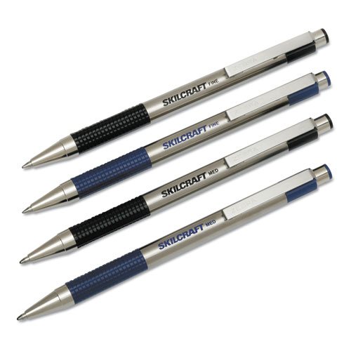7520016661050 SKILCRAFT Zebra Ballpoint Pen, Retractable, Fine 0.7 mm, Black Ink, Stainless Steel Barrel, 2/Pack