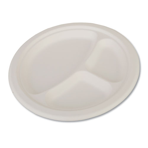 ChampWare Heavyweight Bagasse Dinnerware, 3-C Plate, 10", White, 500/Carton | by Plexsupply