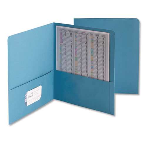 Two-Pocket Folder, Embossed Leather Grain Paper, Blue, 25/Box