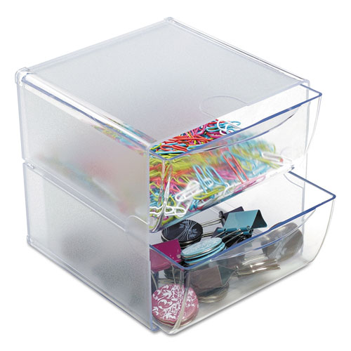 Stackable Cube Organizer, 2 Drawers, 6 x 7 1/8 x 6, Clear
