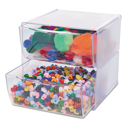 Image of Stackable Cube Organizer, 2 Compartments, 2 Drawers, Plastic, 6 x 7.2 x 6, Clear