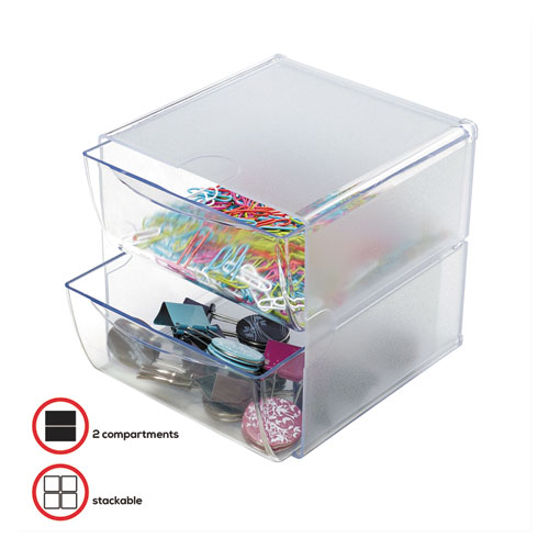 Image of Deflecto® Stackable Cube Organizer, 2 Compartments, 2 Drawers, Plastic, 6 X 7.2 X 6, Clear
