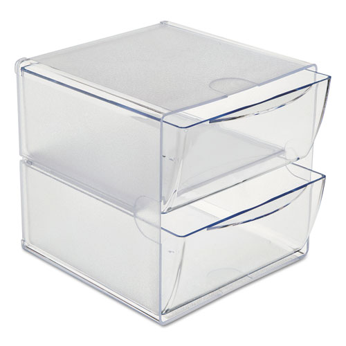 Deflecto® Stackable Cube Organizer, 2 Compartments, 2 Drawers, Plastic, 6 X 7.2 X 6, Clear