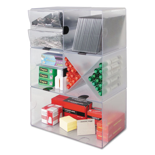 Image of Stackable Cube Organizer, 2 Compartments, 2 Drawers, Plastic, 6 x 7.2 x 6, Clear
