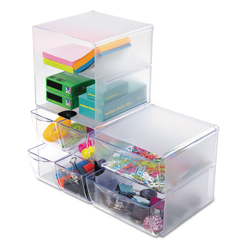 Image of Deflecto® Stackable Cube Organizer, 2 Compartments, 2 Drawers, Plastic, 6 X 7.2 X 6, Clear