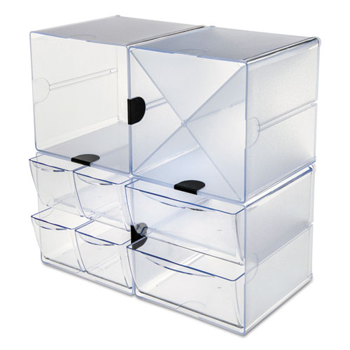 Image of Stackable Cube Organizer, X Divider, 4 Compartments, Plastic, 6 x 7.2 x 6, Clear