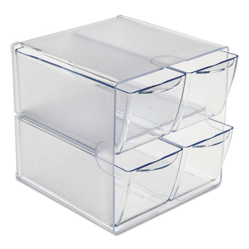 Image of Deflecto® Stackable Cube Organizer, 4 Compartments, 4 Drawers, Plastic, 6 X 7.2 X 6, Clear