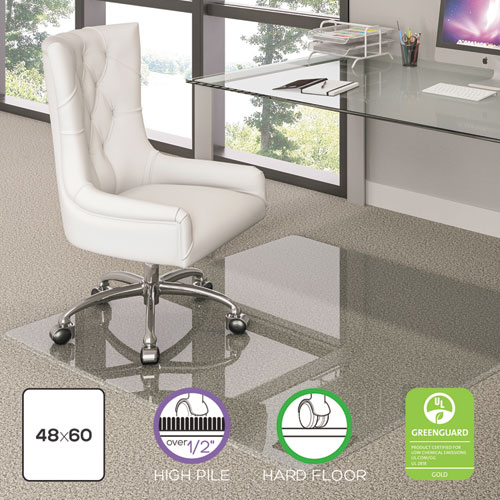 Image of Deflecto® Premium Glass All Day Use Chair Mat - All Floor Types, 48 X 60, Rectangular, Clear